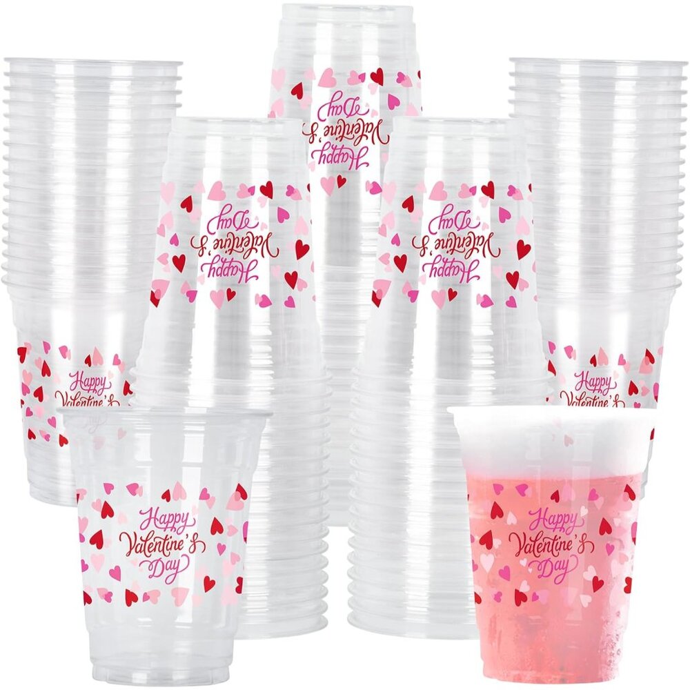 Valentine's Party Supplies - Romantic 60 Pcs 12oz Love-Themed Plastic Cups for C